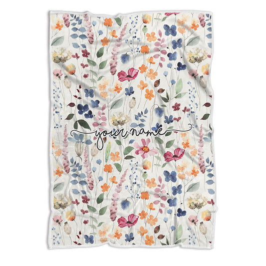 Personalized Fleece Floral Throw Blanket, Flower Bouquet Blanket