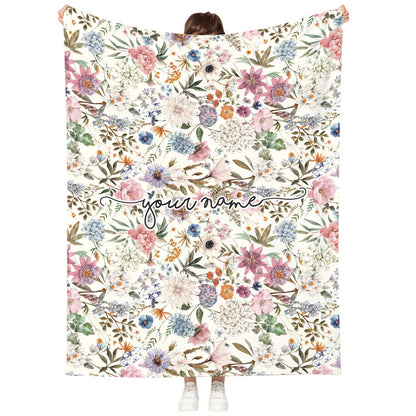 Customized Floral Fleece Blanket, Flower Blanket For Family Or Loved Ones