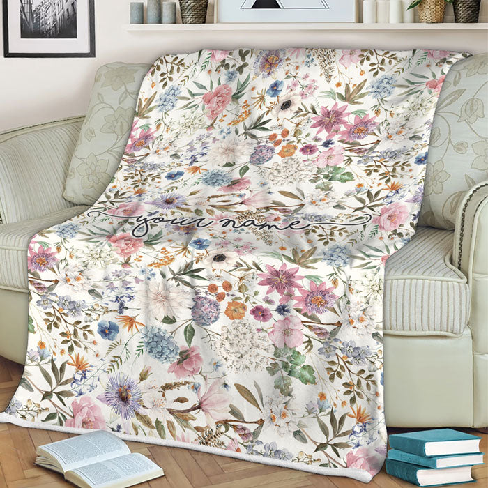 Customized Floral Fleece Blanket, Flower Blanket For Family Or Loved Ones