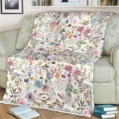 Customized Floral Fleece Blanket, Flower Blanket For Family Or Loved Ones