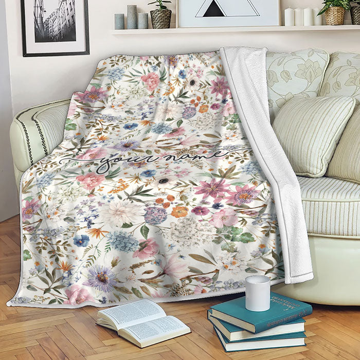 Customized Floral Fleece Blanket, Flower Blanket For Family Or Loved Ones