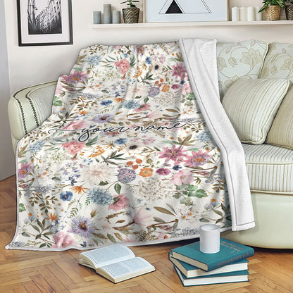 Customized Floral Fleece Blanket, Flower Blanket For Family Or Loved Ones