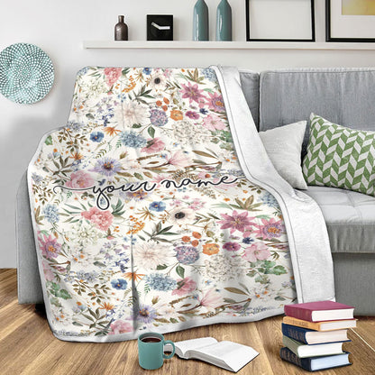 Customized Floral Fleece Blanket, Flower Blanket For Family Or Loved Ones