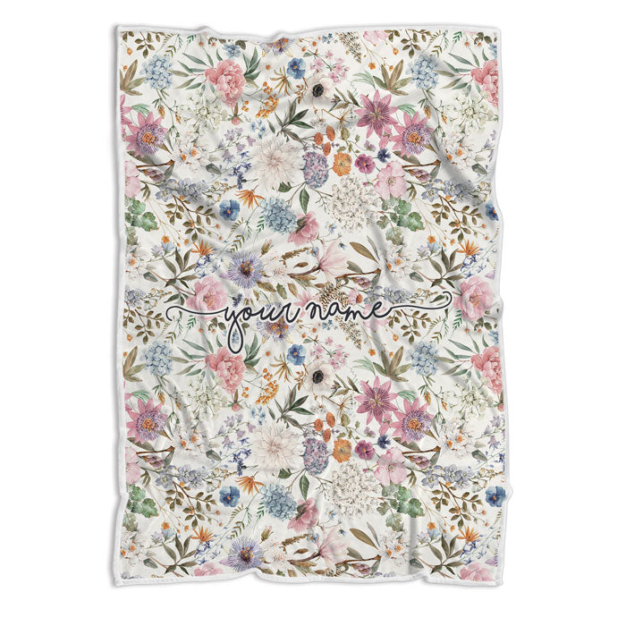Customized Floral Fleece Blanket, Flower Blanket For Family Or Loved Ones