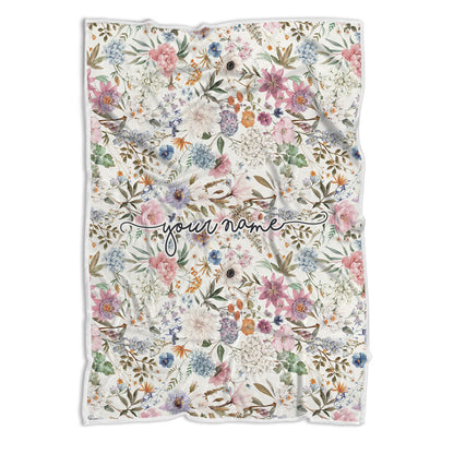 Customized Floral Fleece Blanket, Flower Blanket For Family Or Loved Ones