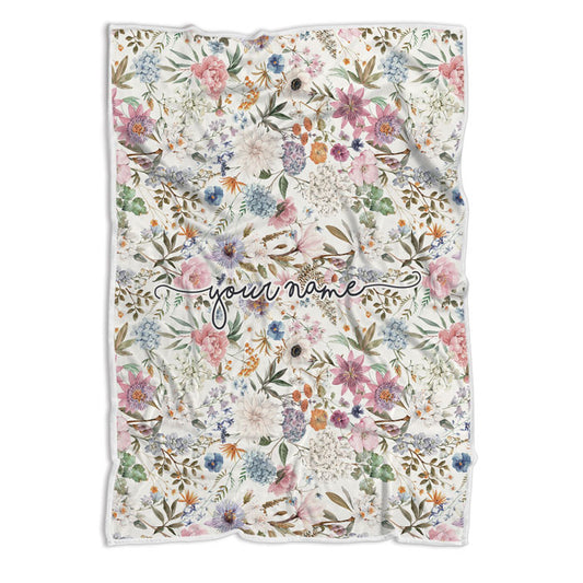Customized Floral Fleece Blanket, Flower Blanket For Family Or Loved Ones