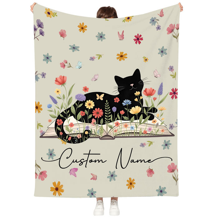Customized Fleece Book Lover Blanket, Cat Lovers Gifts For Women