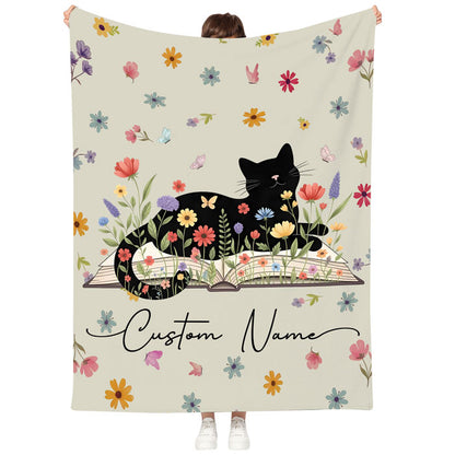 Customized Fleece Book Lover Blanket, Cat Lovers Gifts For Women
