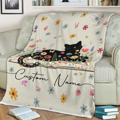 Customized Fleece Book Lover Blanket, Cat Lovers Gifts For Women
