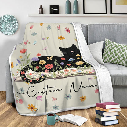 Customized Fleece Book Lover Blanket, Cat Lovers Gifts For Women