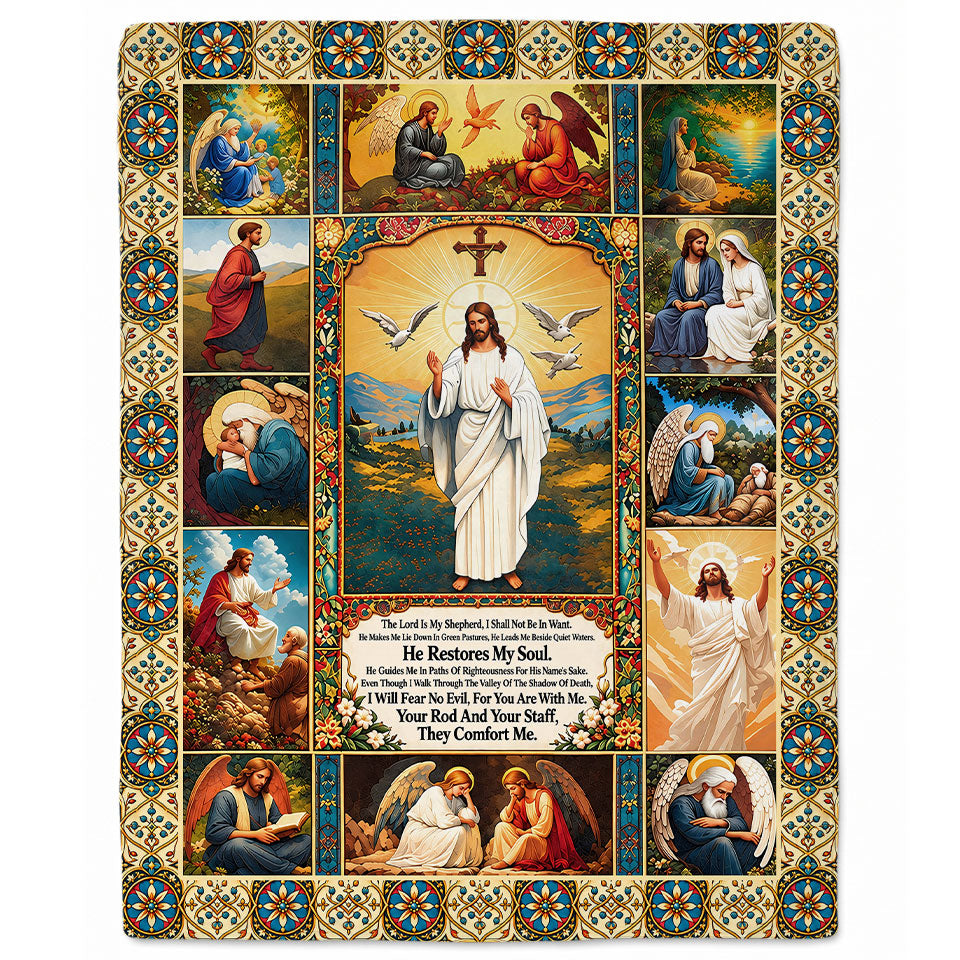 Thanksgiving Jesus Christian Fall Tree Blanket, Religious Fleece & Sherpa Throw, Faith Gift for Adults, Friends