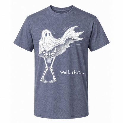 Skeleton Holding Red Balloon Graphic T-Shirt, Funny Halloween Inspired Skeleton Shirt, Spooky Season Casual Tee