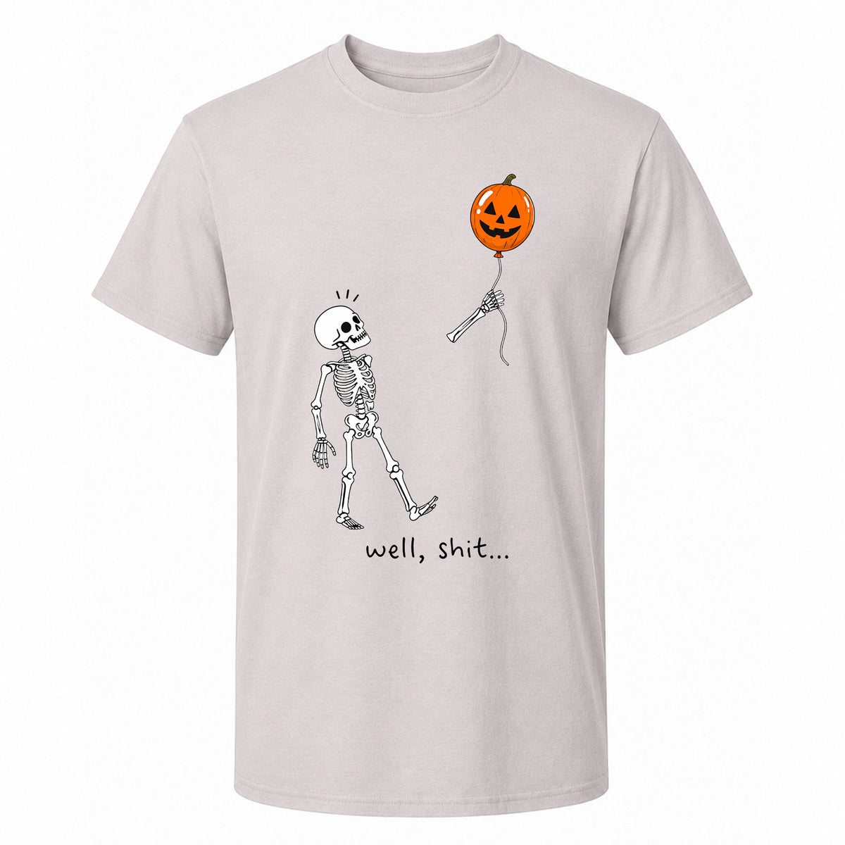 Skeleton Holding Red Balloon Graphic T-Shirt, Funny Halloween Inspired Skeleton Shirt, Spooky Season Casual Tee