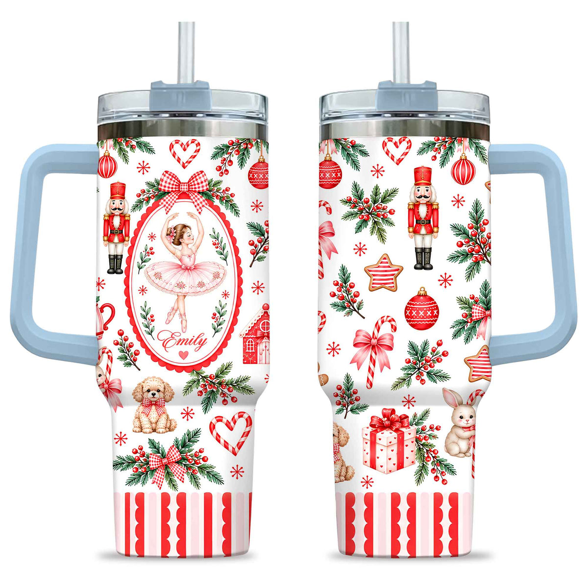 Personalized Nutcracker Ballet Tumbler 40oz, Custom Name Ballerina Cup, Christmas Gift for Girls