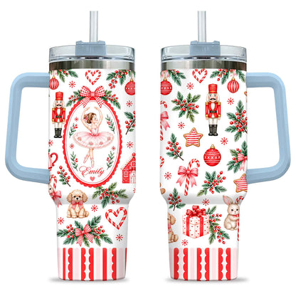 Personalized Nutcracker Ballet Tumbler 40oz, Custom Name Ballerina Cup, Christmas Gift for Girls