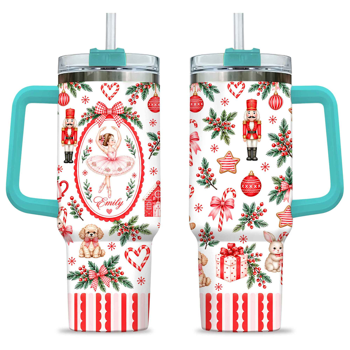 Personalized Nutcracker Ballet Tumbler 40oz, Custom Name Ballerina Cup, Christmas Gift for Girls