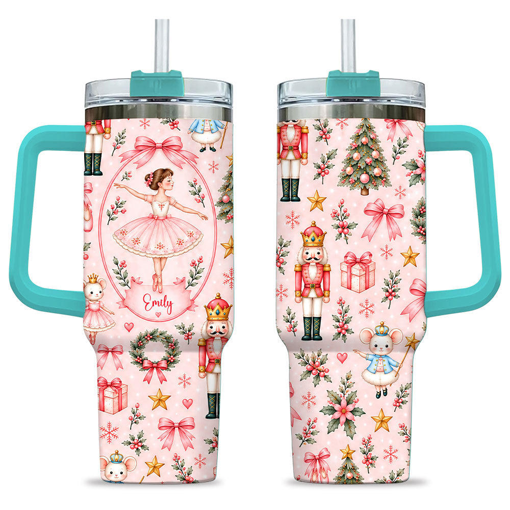 Personalized Nutcracker Ballet Tumbler 40oz, Custom Name Ballerina Cup, Christmas Gift for Girls