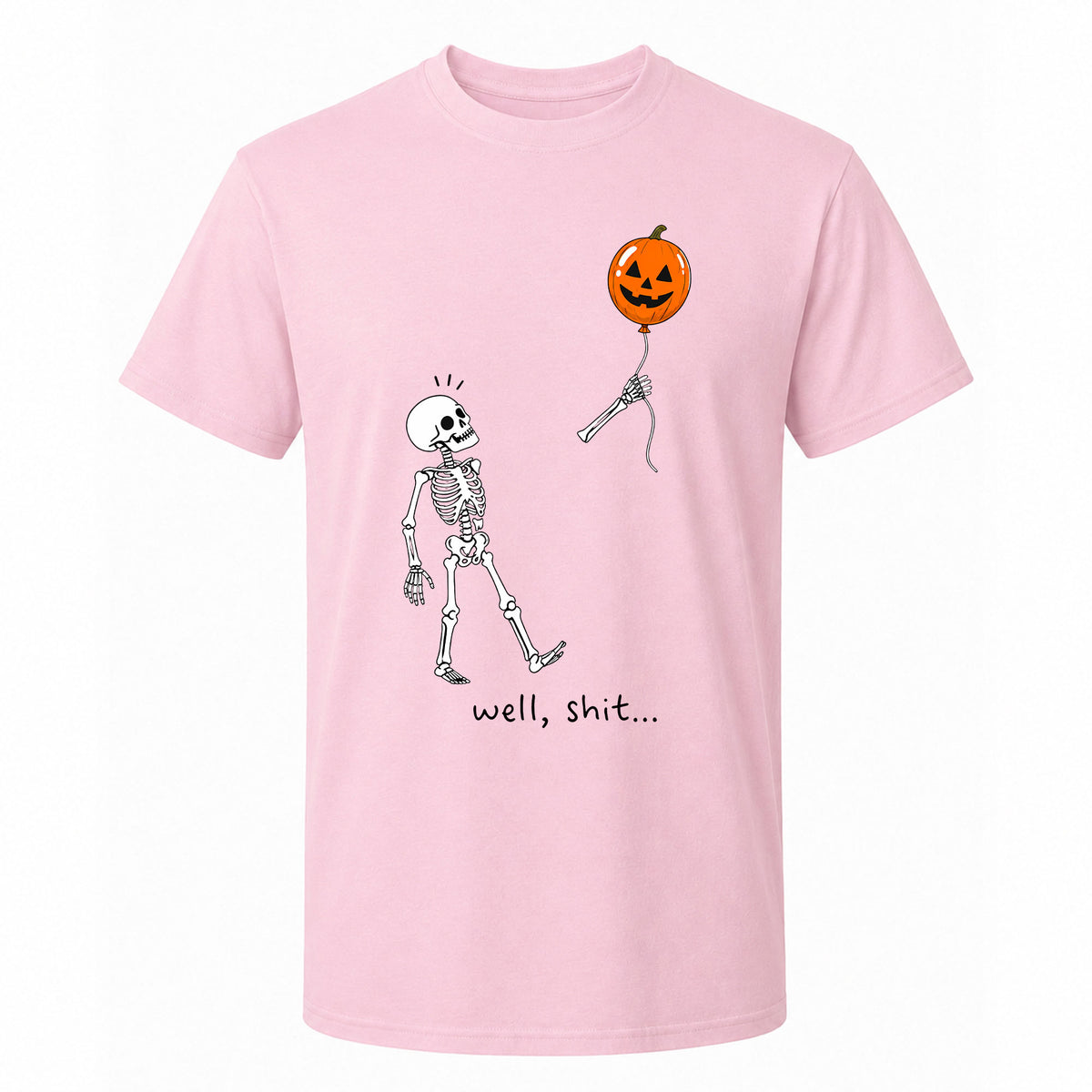 Skeleton Holding Red Balloon Graphic T-Shirt, Funny Halloween Inspired Skeleton Shirt, Spooky Season Casual Tee
