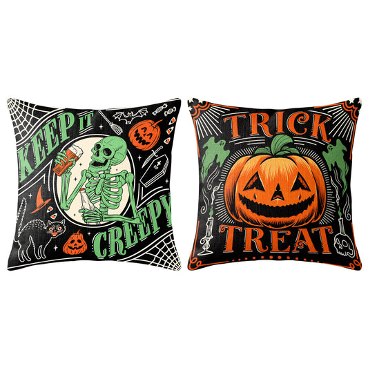 Halloween Decorative Pillow Set of 2 or 4, Vintage Spooky Throw Pillows for Home Decor, Gifts for Family
