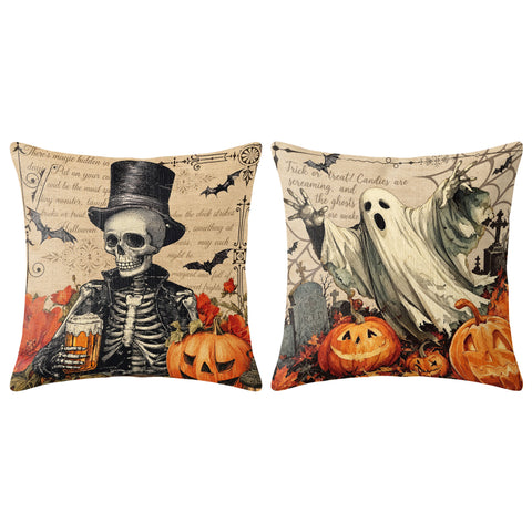 Halloween Decorative Pillow Set of 2 or 4, Vintage Spooky Throw Pillows for Home Decor, Gifts for Family