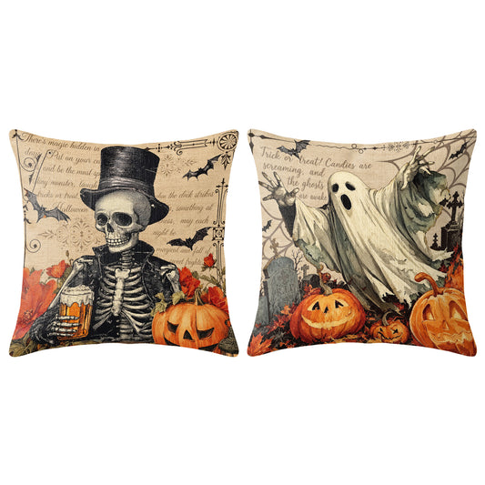 Halloween Decorative Pillow Set of 2 or 4, Vintage Spooky Throw Pillows for Home Decor, Gifts for Family