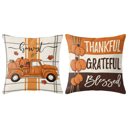 Thanksgiving Fall Decorative Pillow Set of 2 or 4, Harvest Throw Pillows for Home Decor, Gifts for Family
