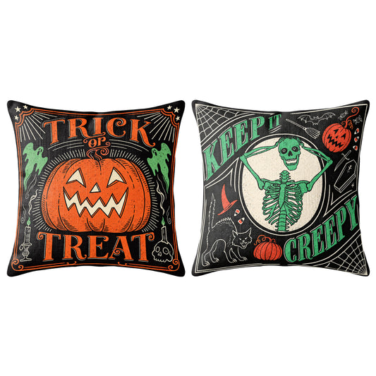 Halloween Decorative Pillow Set of 2 or 4, Vintage Spooky Throw Pillows for Home Decor, Gifts for Family