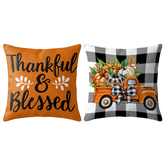 Thanksgiving Fall Decorative Pillow Set of 2 or 4, Harvest Throw Pillows for Home Decor, Gifts for Family