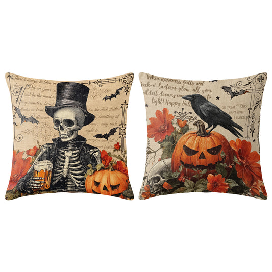 Halloween Decorative Pillow Set of 2 or 4, Vintage Spooky Throw Pillows for Home Decor, Gifts for Family