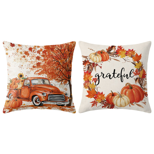 Thanksgiving Fall Decorative Pillow Set of 2 or 4, Harvest Throw Pillows for Home Decor, Gifts for Family