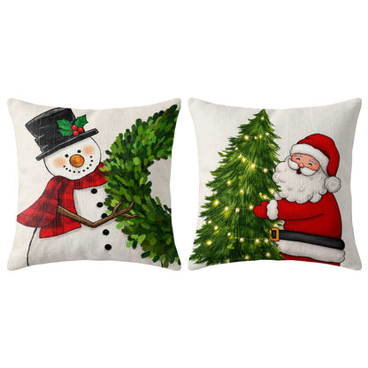 Christmas Decorative Pillow Set of 2 or 4, Santa Snowman Holiday Throw Pillow for Home Decor, Christmas Gift for Family