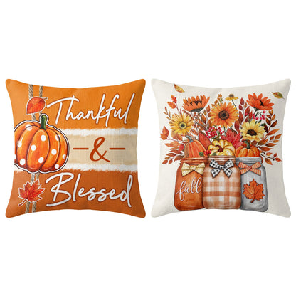 Thanksgiving Fall Decorative Pillow Set of 2 or 4, Harvest Throw Pillows for Home Decor, Gifts for Family