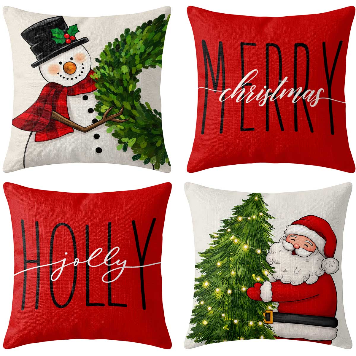 Christmas Decorative Pillow Set of 2 or 4, Santa Snowman Holiday Throw Pillow for Home Decor, Christmas Gift for Family