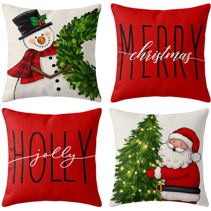 Christmas Decorative Pillow Set of 2 or 4, Santa Snowman Holiday Throw Pillow for Home Decor, Christmas Gift for Family