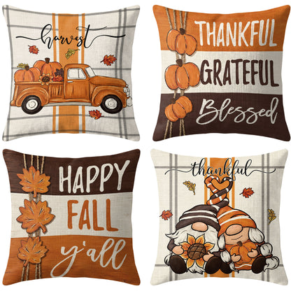 Thanksgiving Fall Decorative Pillow Set of 2 or 4, Harvest Throw Pillows for Home Decor, Gifts for Family