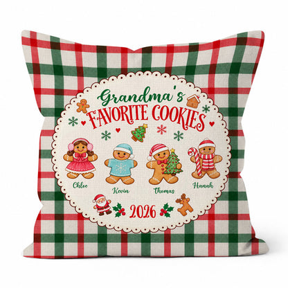 Personalized Grandma's Favorite Cookies Christmas Pillow, Custom Grandkids Names Gingerbread Gift for Grandma