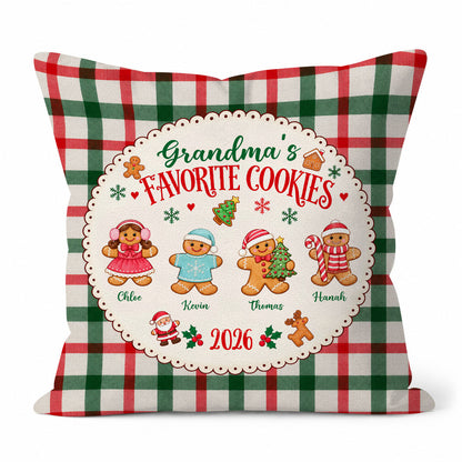 Personalized Grandma's Favorite Cookies Christmas Pillow, Custom Grandkids Names Gingerbread Gift for Grandma