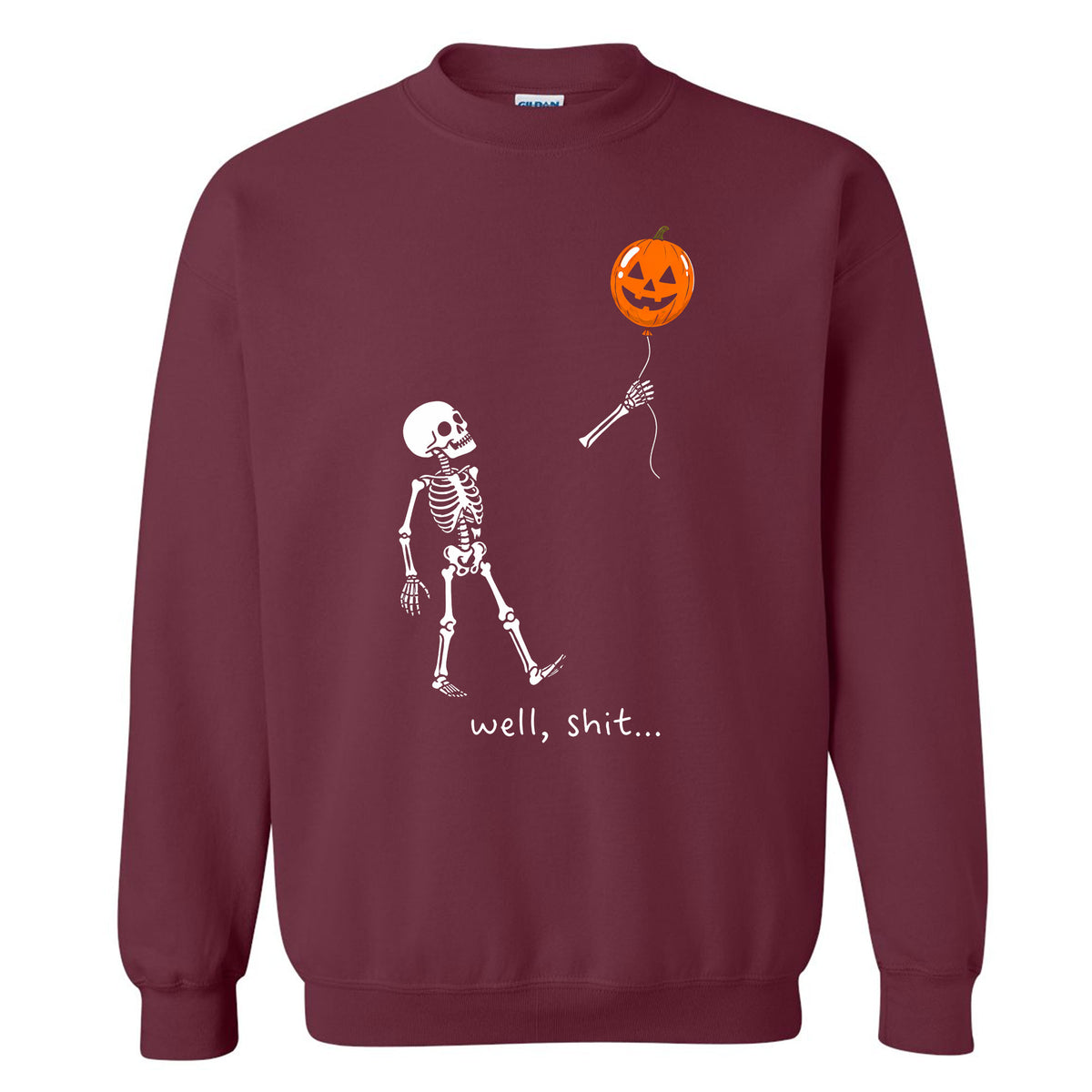 Skeleton Holding Red Balloon Graphic T-Shirt, Funny Halloween Inspired Skeleton Shirt, Spooky Season Casual Tee