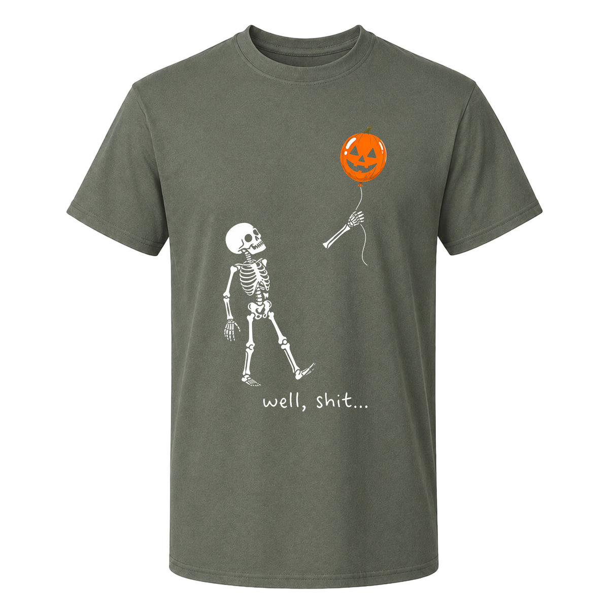 Skeleton Holding Red Balloon Graphic T-Shirt, Funny Halloween Inspired Skeleton Shirt, Spooky Season Casual Tee