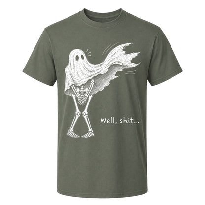 Skeleton Holding Red Balloon Graphic T-Shirt, Funny Halloween Inspired Skeleton Shirt, Spooky Season Casual Tee