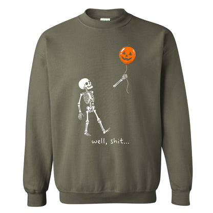 Skeleton Holding Red Balloon Graphic T-Shirt, Funny Halloween Inspired Skeleton Shirt, Spooky Season Casual Tee