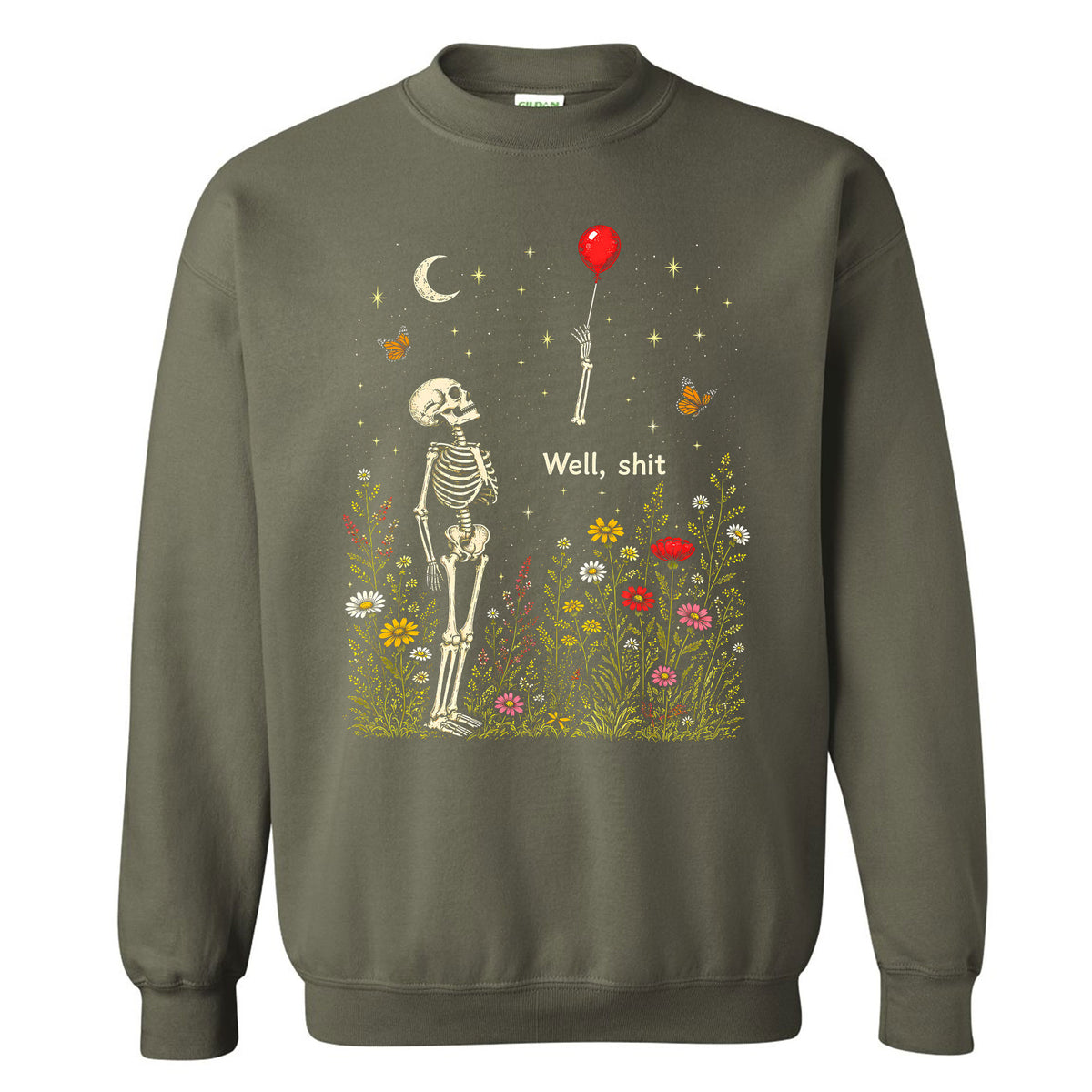 Skeleton Holding Red Balloon Graphic T-Shirt, Funny Halloween Inspired Skeleton Shirt, Spooky Season Casual Tee