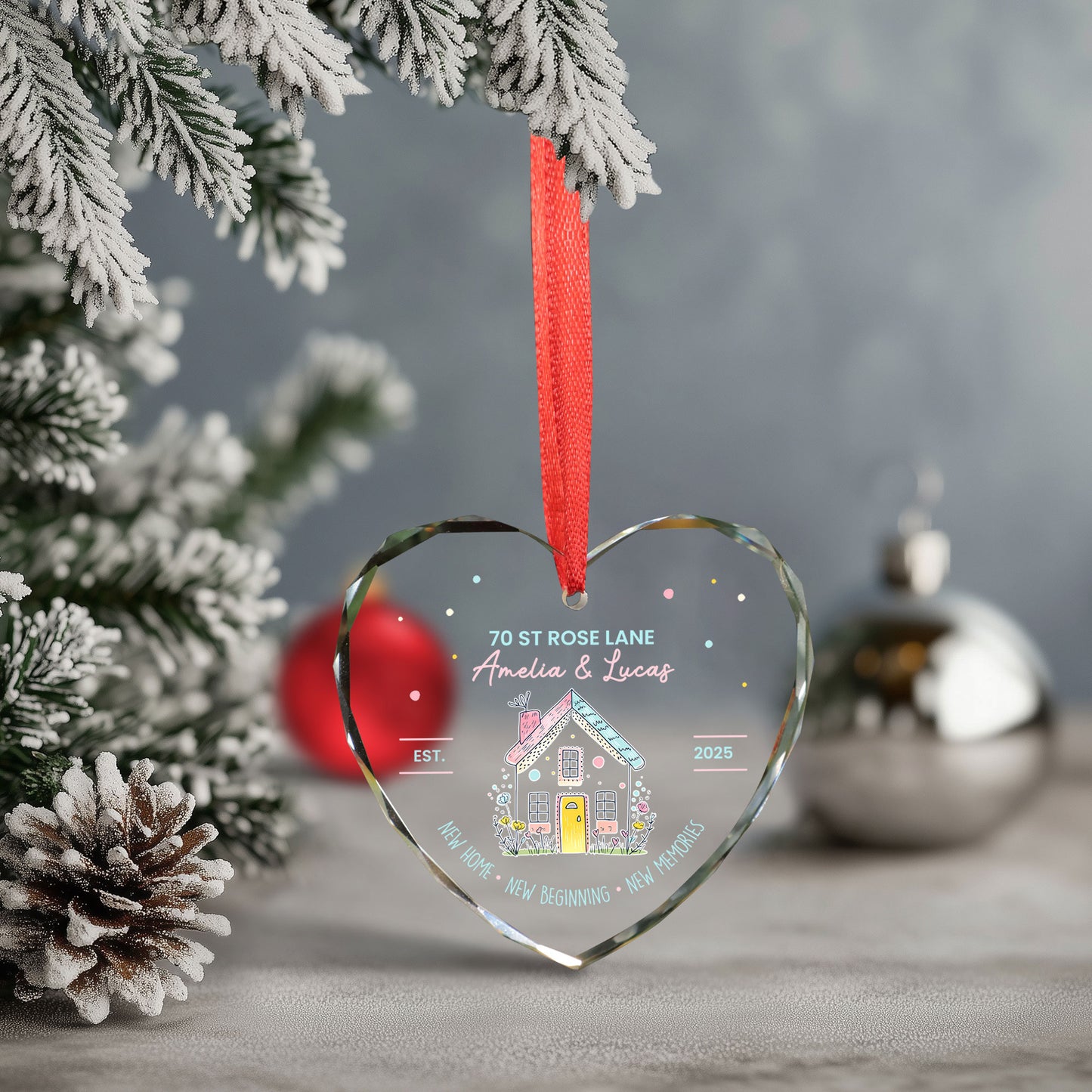Personalized Christmas Ornaments, Heart Shaped Custom Ornaments For Couples Newlyweds
