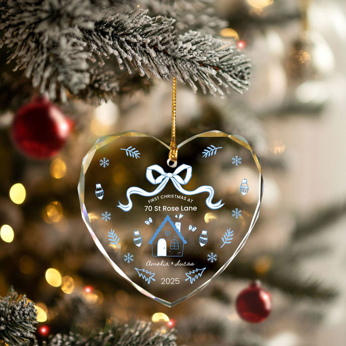 Personalized Couple Christmas Ornaments, Heart Shaped New Home Ornament