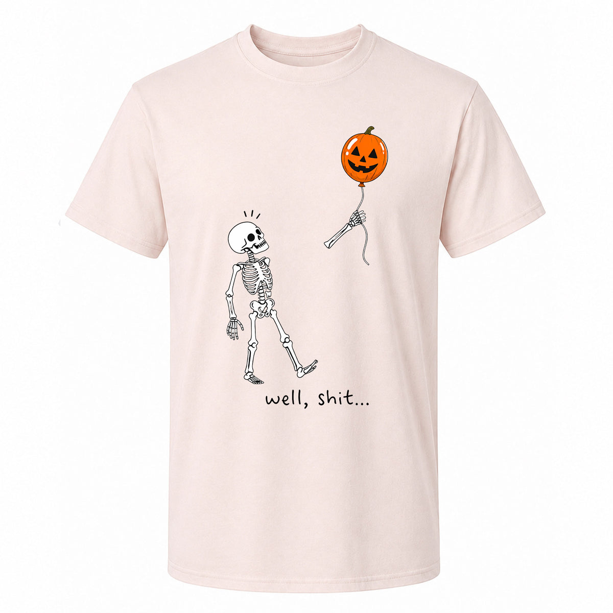 Skeleton Holding Red Balloon Graphic T-Shirt, Funny Halloween Inspired Skeleton Shirt, Spooky Season Casual Tee