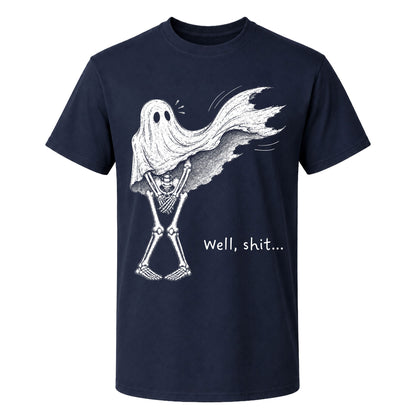 Skeleton Holding Red Balloon Graphic T-Shirt, Funny Halloween Inspired Skeleton Shirt, Spooky Season Casual Tee