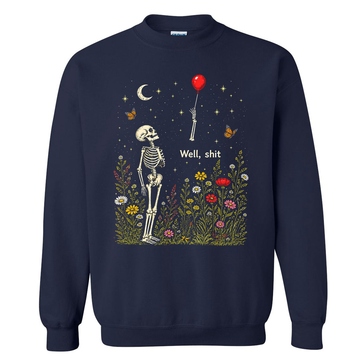 Skeleton Holding Red Balloon Graphic T-Shirt, Funny Halloween Inspired Skeleton Shirt, Spooky Season Casual Tee