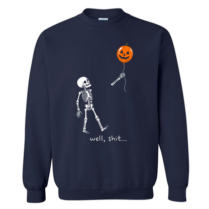 Skeleton Holding Red Balloon Graphic T-Shirt, Funny Halloween Inspired Skeleton Shirt, Spooky Season Casual Tee