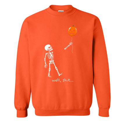 Skeleton Holding Red Balloon Graphic T-Shirt, Funny Halloween Inspired Skeleton Shirt, Spooky Season Casual Tee