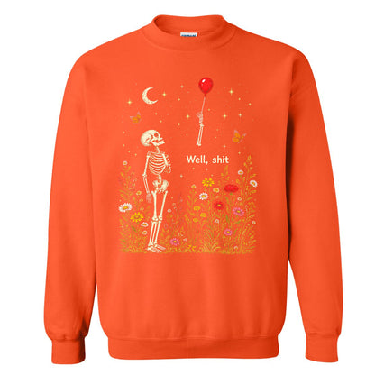 Skeleton Holding Red Balloon Graphic T-Shirt, Funny Halloween Inspired Skeleton Shirt, Spooky Season Casual Tee